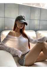 サンオフ アンバランス ホワイト 長袖Tシャツ