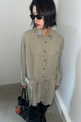 NEW LOW PLEATS DRESS_KHAKI GRAY