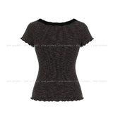 [Scarf SET] Mocha Lace Ribbed Short Sleeve Set