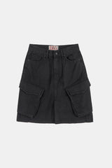 Flap vintage washed cargo midi skirt