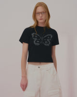 TEXT BUTTERFLY CROP TSHIRT-BLACK