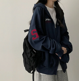 Moco Number Patch Embroidery Overfit Two Way Hooded Zip-Up