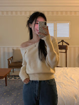 [MADE] Fulls cashmere unbalanced off-shoulder knitwear