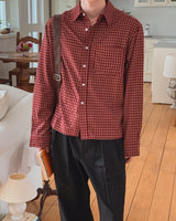 クロヴェン チェック ロングスリーブ クロップ シャツ