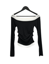 Ribbed Color Matching Layered Pintuck Boat Neck Tee