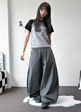 フラッフィーチェックエラスティックウエストバルーンパンツ2カラー
