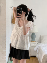 #PR Chiffon シャーリング半袖ブラウス (3color)