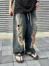 Western Vintage Destroyed Denim Balloon Pants