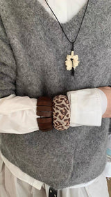 Fabric leopard wood bangle(2type)