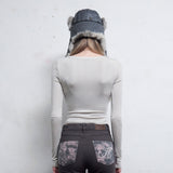 Skull Button Top [Beige]