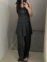 [set] Willow Drape Sleeveless Top &   Elastic-Waist Skirt-Pants Set