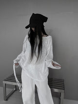 リネンシースルー長袖Tシャツ (2color)