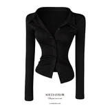 Slim Collar Button Top (2color)