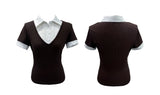 Cafe Layered Pintuck Shirt Brown Short Sleeve Tee (Brown)