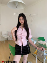 ピンクストライプストラップラインシャツ