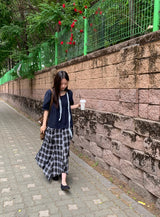 26SS★ [BAONHAUS] Chemini Check Unbalance Long Skirt