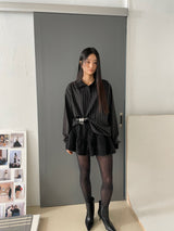 Pin stripe boxy polo shirt [BLACK]