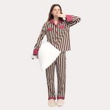 ストロベリー ミルク ローズ & ココア ストライプ パジャマ セット - 100% Cotton Sleepwear