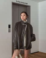 [Mink lining] キャッチレザーハイネックハーフコート