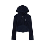 Textured Knit Zip-Up Hoodie [Navy]