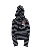 BADGE STRIPE HOODED CARDIGAN / CHARCOAL