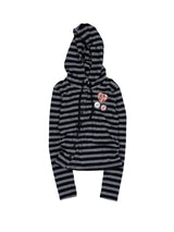 BADGE STRIPE HOODED CARDIGAN / CHARCOAL