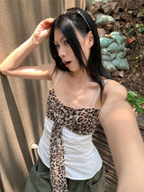 レオパードホットストラップノースリーブTシャツ