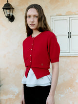 VOLUME SLEEVE HALF CARDIGAN RED