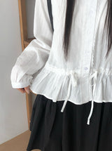 Ash Lace Waist Ribbon Strap Blouse
