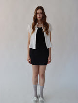 Ribbon Collar Half Blouse