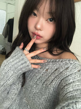 ポゴ オープンワーク ルーズフィット ワンショルダー ボートネック ニット