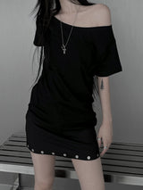 ルーズフィットベーシックオフショルダーT (4color)