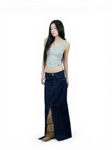 SLIT MAXI DENIM SKIRT (DEEP BLUE)