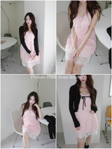 peach chiffon frill lace dress (cardigan set)