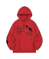 Star Applique Overfit Hood T-shirt - RED