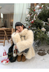 Ivory Poodle Fur Ribbon Half Coat