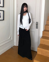ネオンボタンシャーリングニットトップスカーディガンセット