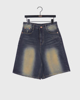 Caun Vintage Washing Denim Half-Length Bermuda Pants