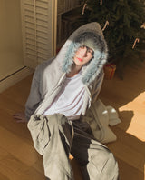 Fame Fleece Raccoon Fur Hooded Zip-Up