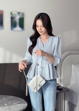 Lua V-neck Peplum Three Quarter Blouse