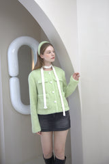 Ribbon Pearl Fur Hairband Green