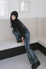 Vintage washed wide denim pants