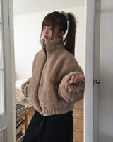 Deuren Quilted Fur Color-Block Zip-Up Jumper