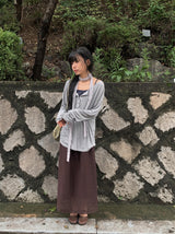 Navel Chiffon Banding Maxi Skirt