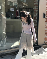 薄手フラワースクエアスリーブレストップス