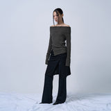RIBBED OFF-SHOULDER KNIT(CHARCOAL KHAKI)
