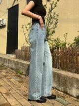 ダメージセミワイドフィットデニムパンツ code 18102