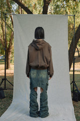 LAYERED STRING HOODIE ZIP-UP [BROWN]