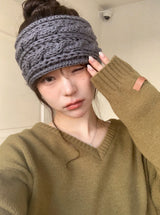 アメリーレザーパッチルーズVネックニット (6color)