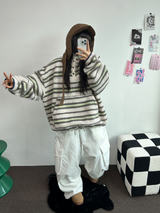 ピーチフリース🍑 オーバーヒップカーゴロングパンツ 💚🤍🖤3COLOR